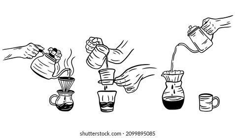 Hand Drawn Hold Coffee Cream beverage Dessert Shop Glass Cup Menu Cafe Restaurants illustration