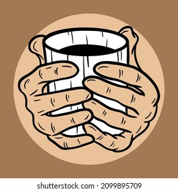 Hand Drawn Hold Coffee Cream beverage Dessert Shop Glass Cup Menu Cafe Restaurants illustration