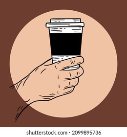 Hand Drawn Hold Coffee Cream beverage Dessert Shop Glass Cup Menu Cafe Restaurants illustration