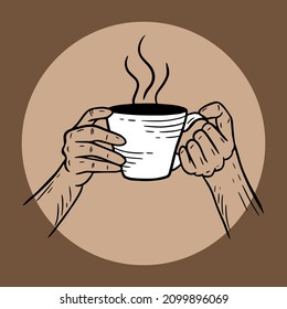 Hand Drawn Hold Coffee Cream beverage Dessert Shop Glass Cup Menu Cafe Restaurants illustration