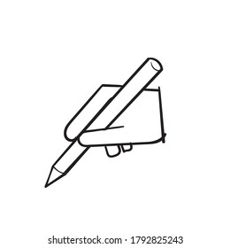 hand drawn hand hold pen and writing or drawing illustration vector