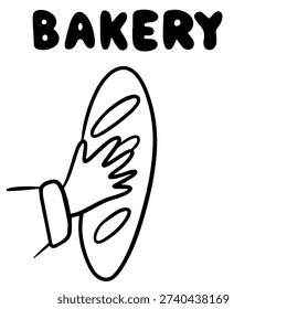 Hand Drawn Hand Holding Bread Doodle with Bakery Lettering
