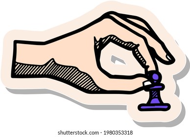 Hand drawn hand holding chess pawn icon in sticker style vector illustration