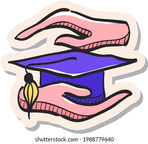 Hand Drawn Hand Holding Diploma Icon In Sticker Style Vector Illustration