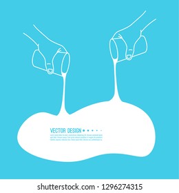 Hand drawn holding a glass and pouring white liquid. Collaboration, cooperation, teamwork concept. Vector illustration
