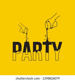 Hand drawn holding a glass and pouring dark liquid. Concept of cocktail party. Vector illustration.