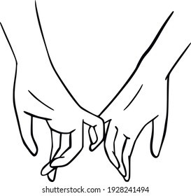 Hand drawn holding hands  Line art pinky promis  Woman   man hold hands together and small fingers  Pinky swear gesture for logo  banner  wall art  social media  Vector illustration isolated
