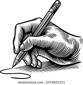 Hand drawn Hand Holding Pencil Sketch Illustration Engraving Woodcut Vintage Style Vector Line Art