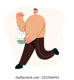 Hand drawn holding pot lid and salad with herbs and black pepper. Healthy diet and lifestyle concept. vector illustration on white background.