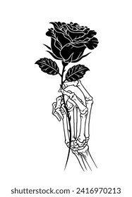 Hand Drawn of Hand Holding a Rose Isolated