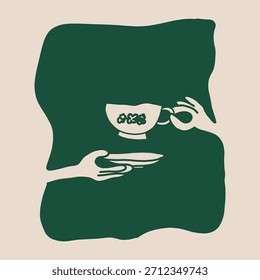 Dibujado a mano mano sosteniendo la taza de té ilustración