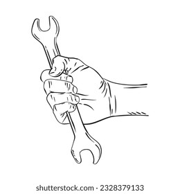 Hand drawn hand holding wrench