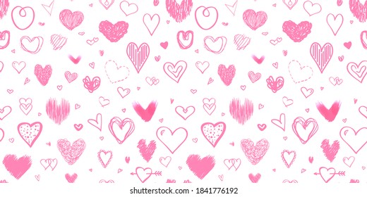 Hand drawn holiday background with abstract hearts. Seamless light pattern. Valentine's day
