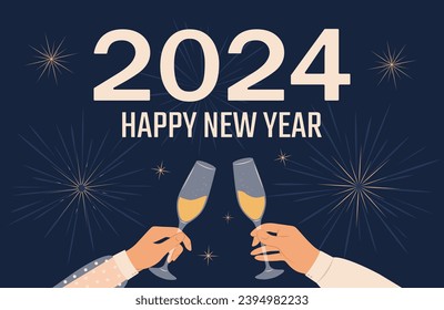 Hand drawn holiday cards with New Year flat illustrations. Merry Christmas and Happy New Year template greeting card, invitation, poster.