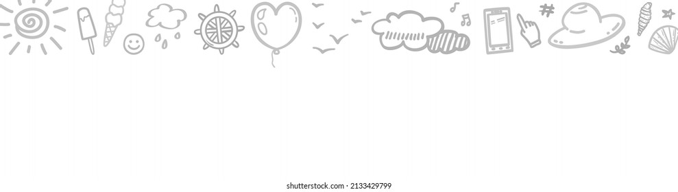 Elementos de vacaciones dibujados a mano. Vacaciones de verano. Objetos a mano alzada. Diseño de pancartas. Ilustración en blanco y negro