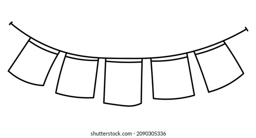 Hand drawn holiday flags garlands for decoration. Happy birthday celebration. Black line paper party garland for carnival or festival. Vector illustration in doodle style isolated on white background.
