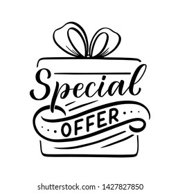 Hand drawn holiday lettering and icon for spesial offer, sale design. Handwritten letters. Typography quote. Vector illustration