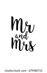 Hand drawn holiday lettering. Ink illustration. Modern brush calligraphy. Isolated on white background. Mr and mrs text.