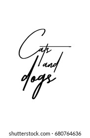 Hand drawn holiday lettering. Ink illustration. Modern brush calligraphy. Isolated on white background. Cats and dogs.
