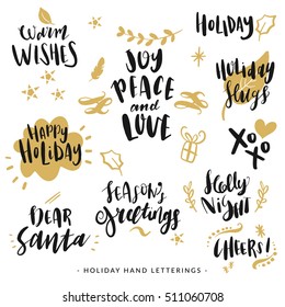 Hand Drawn Holiday Quote, Christmas Hand Lettering, Modern Calligraphy, Hand Written Phrases and Design elements with Black and gold