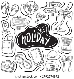 Hand drawn holidays doodles vector elements. New and trendy linear doodle concept with hand drawn style