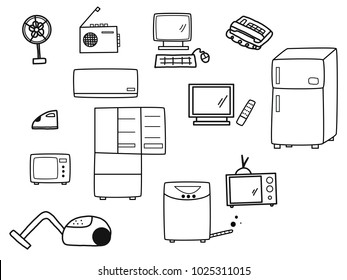 hand drawn of Home appliance set on white background, vector illustration design.