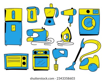 Hand Drawn Home Appliances Cartoon Collection in Doolde Vector Element Illustration Style