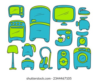 Hand Drawn Home Appliances Cartoon Collection in Doolde Vector Element Illustration Style