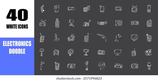 Hand drawn home appliances doodle set background. electronic doodles white line icons. simple sign.