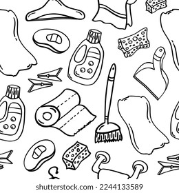 Hand drawn home cleaning or house cleaning Seamless pattern