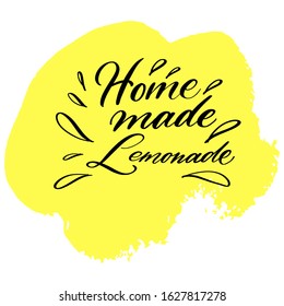 Hand drawn home made lemonade calligraphy on yellow bachground. Vector isolated typography design element for cards, posters and print. 