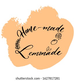 Hand drawn home made lemonade calligraphy on peach bachground. Vector isolated typography design element for cards, posters and print. 