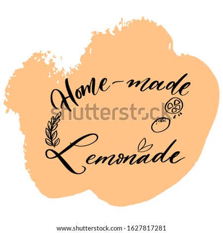 Hand drawn home made lemonade calligraphy on peach bachground. Vector isolated typography design element for cards, posters and print. 