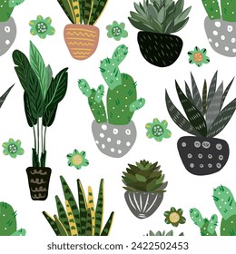 Hand drawn home plants pattern. vector seamless pattern