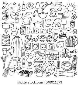 Hand drawn Home set. Vector illustration with doodle home elements