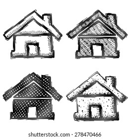 Hand drawn home symbol. Sketch of house in doodle style. Qualitative vector illustration about architecture, building, real estate, construction, development, housing, etc. It has only gradients