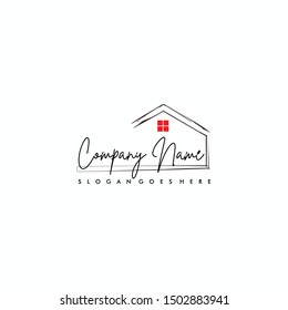 Hand drawn Home vector logo template for real estate company
