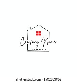 Hand drawn Home vector logo template for real estate company