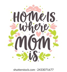 Hand Drawn Home Is Where Mom Is Quote Art
