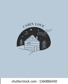 Hand drawn home, wooden cabin logo, icon. Vector illustration