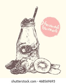 Hand drawn homemade lemonade, vector illustration, sketch