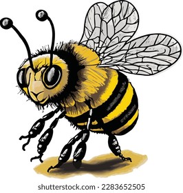 Hand drawn honey bee cartoon illustration vector design