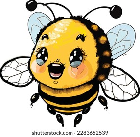 Hand drawn honey bee cartoon illustration vector design
