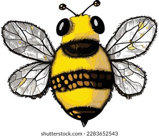 Hand drawn honey bee cartoon illustration vector design