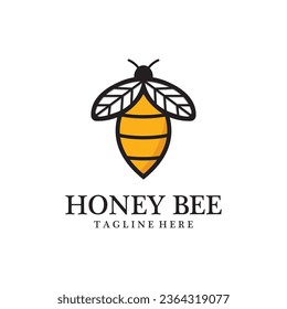 Hand Drawn Honey Bee Logo Icon with Vector Illustration.
