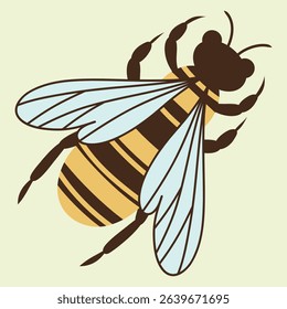 Hand drawn Honey bee on a cream background. Drawing of a bee insect, vector illustration