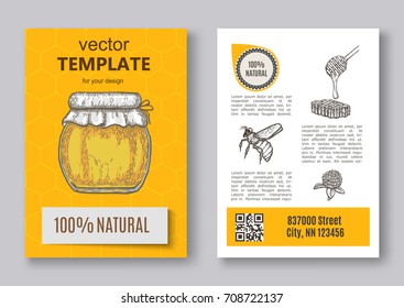 Hand Drawn Honey Flyer Templates. Vector Illustration