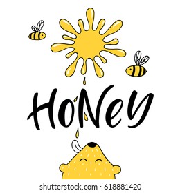 Hand drawn honey set.Packaging design.Vector illustration.
