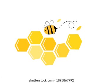 Hand drawn honeycomb with bee cartoon icon logo isolated on white background vector illustration. 