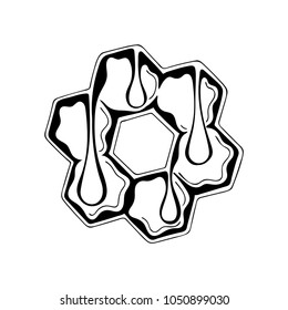 Hand drawn honeycomb with flowing honey illustration.
Honeycomb logo or icon isolated vector.